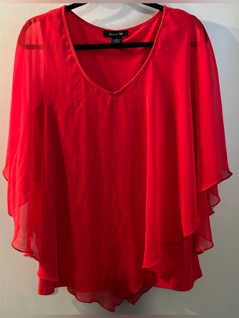 Adele & May Red V-Neck Sheer Layered Women's Top Size L